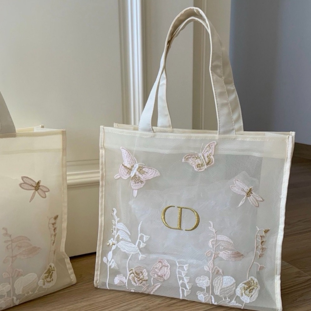 GWP Christian Dior Elegant Cream Tote Bag with Embroidered Details